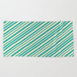 [ Thumbnail: Bisque and Light Sea Green Colored Pattern of Stripes Beach Towel ]