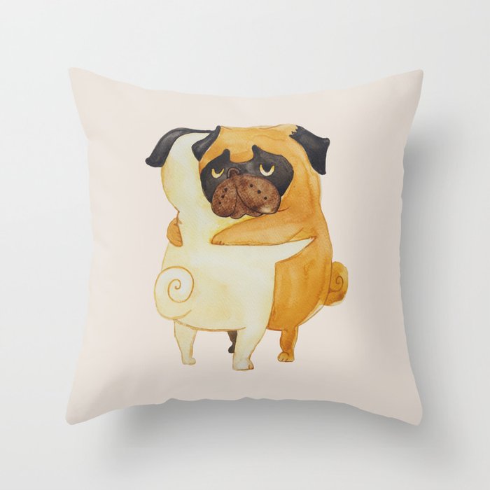 Pug Hugs Watercolor Throw Pillow