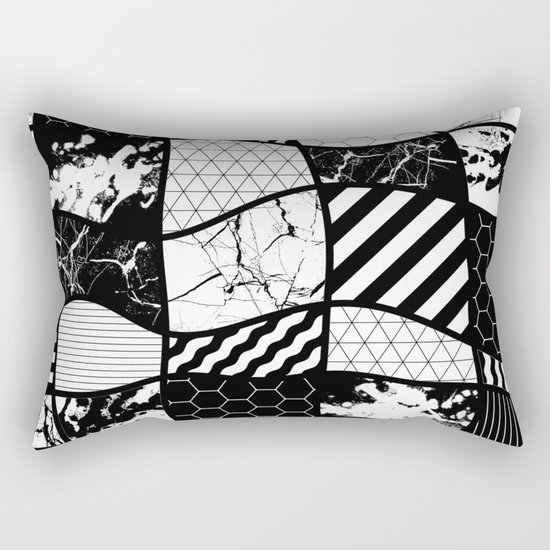 Crazy Patchwork (Abstract, black and white, geometric designs) Rectangular Pillow