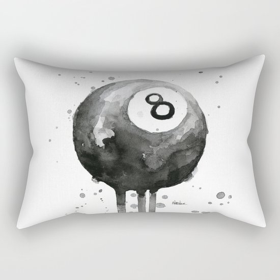 8-Ball Watercolor Black Pool Billiards Eight Ball Art Rectangular Pillow