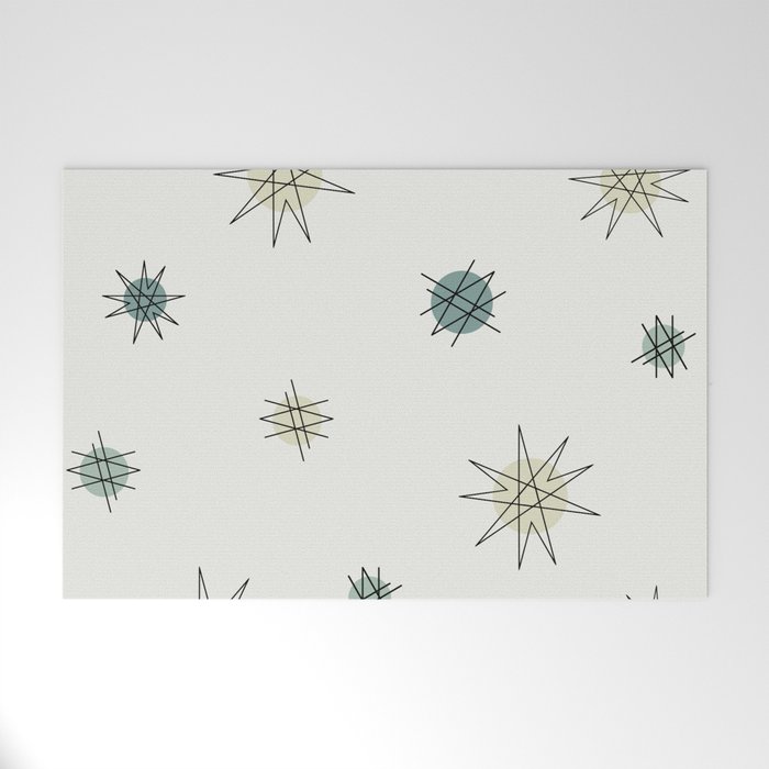 Atomic Age Starburst Planets Off-White Sage Green Welcome Mat