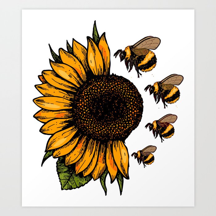 Sunflower Bumblebee Sun Spring Summer Flower Bumble Bees Art Print by ...