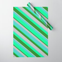 [ Thumbnail: Green, Forest Green, Grey, and Turquoise Colored Lines/Stripes Pattern Wrapping Paper ]