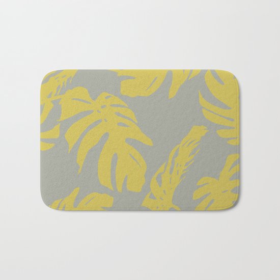 Simply Mod Yellow Palm Leaves on Retro Gray Bath Mat