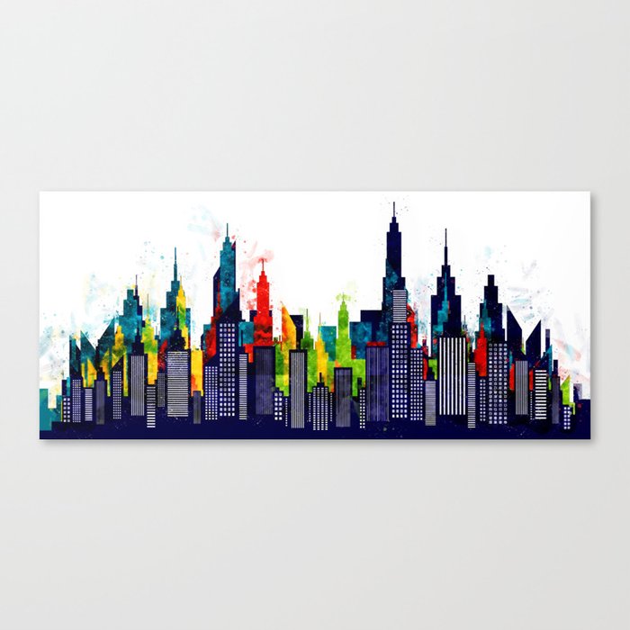 Colorful City Buildings And Skyscrapers In Watercolor New York Skyline Wall Art Poster Decor Nyc Canvas Print By Radub85 Society6
