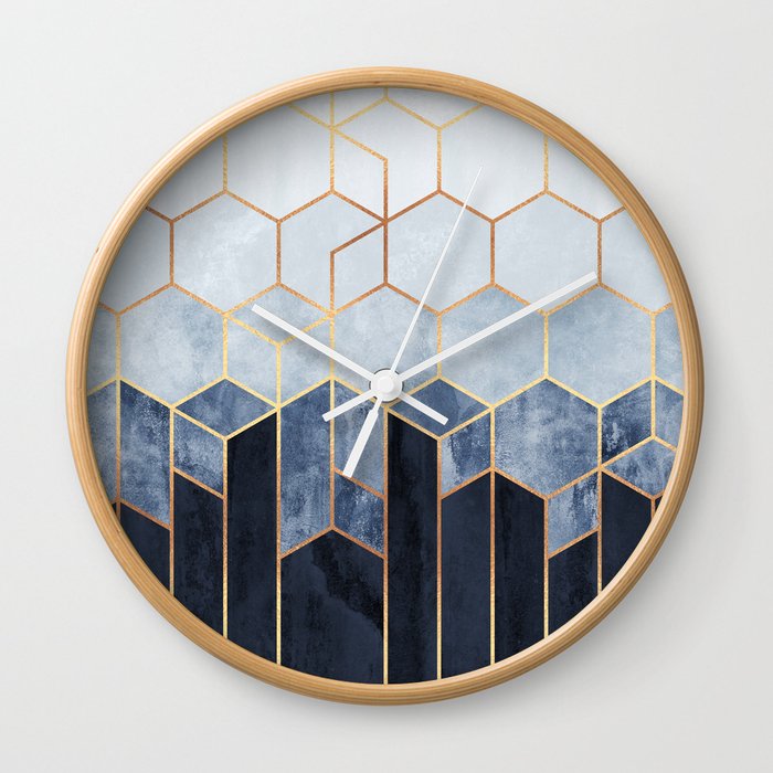 Soft Blue Hexagons Wall Clock