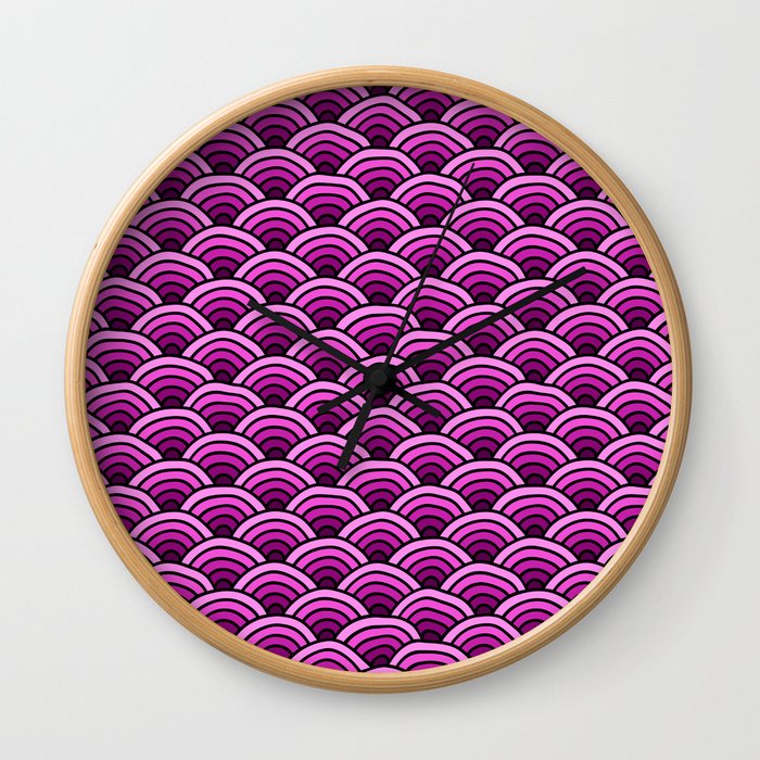 Japanese Waves Seigaiha Pink Wall Clock