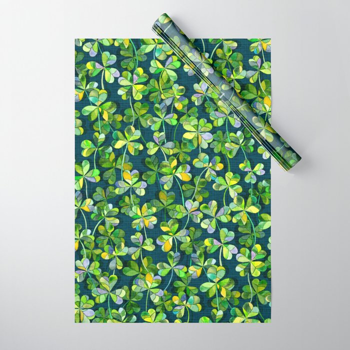 Lucky Clovers in Emerald Green Wrapping Paper by micklyn