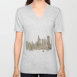 Chicago Illinois Skyline Sheet Music Cityscape V Neck T Shirt