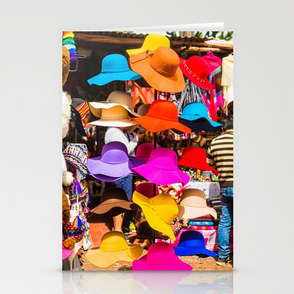 Multi colored hats in the marketplace Stationery Cards