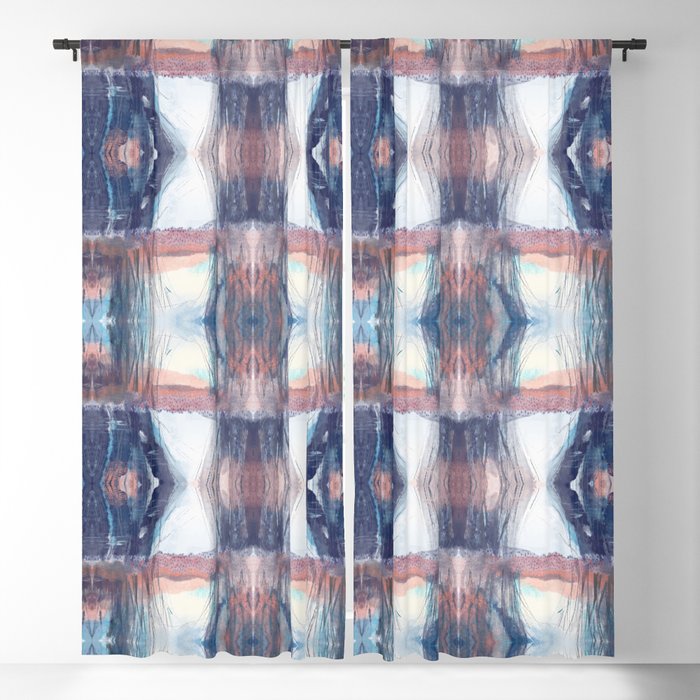Winter Trees and Water Abstract Landscape & Shibori Tie Dye Pattern Blackout Curtain