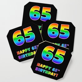 [ Thumbnail: HAPPY 65TH BIRTHDAY - Multicolored Rainbow Spectrum Gradient Coaster ]