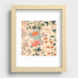 Chinoiserie Pink Floral Painted Silk Pattern Recessed Framed Print