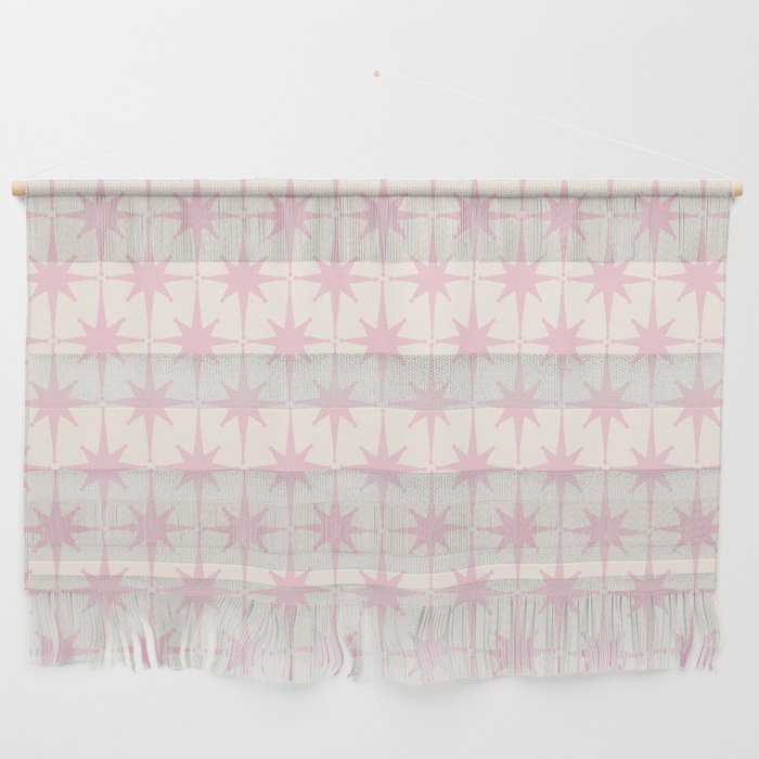 Midcentury Modern Atomic Starburst Pattern in Pale Pink and Light Cream Wall Hanging