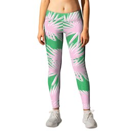 Retro Palm Trees Pastel Pink and Kelly Green Leggings