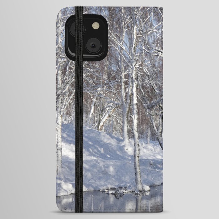 Snow Laden Birch Trees By a Scottish Highlands Lochan  iPhone Wallet Case