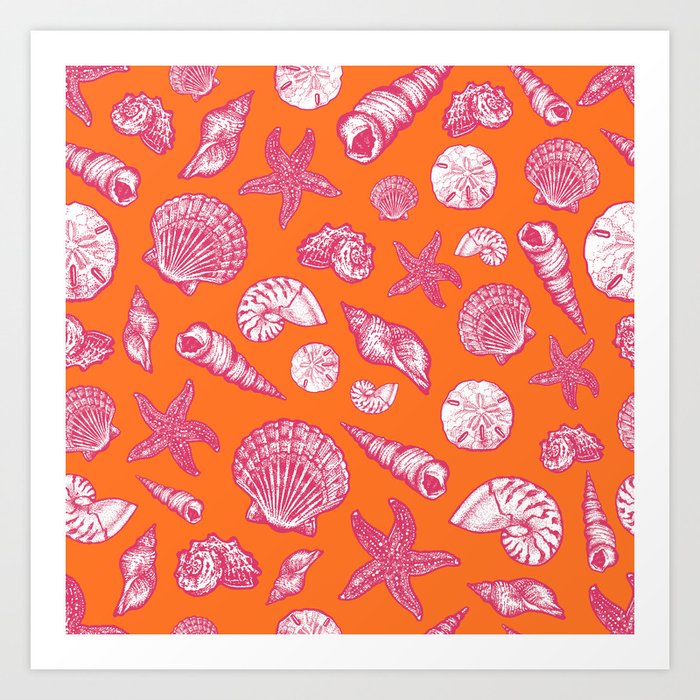 Seashell Print - Pink and orange Art Print