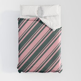 [ Thumbnail: Dark Slate Gray and Light Pink Colored Lined Pattern Duvet Cover ]