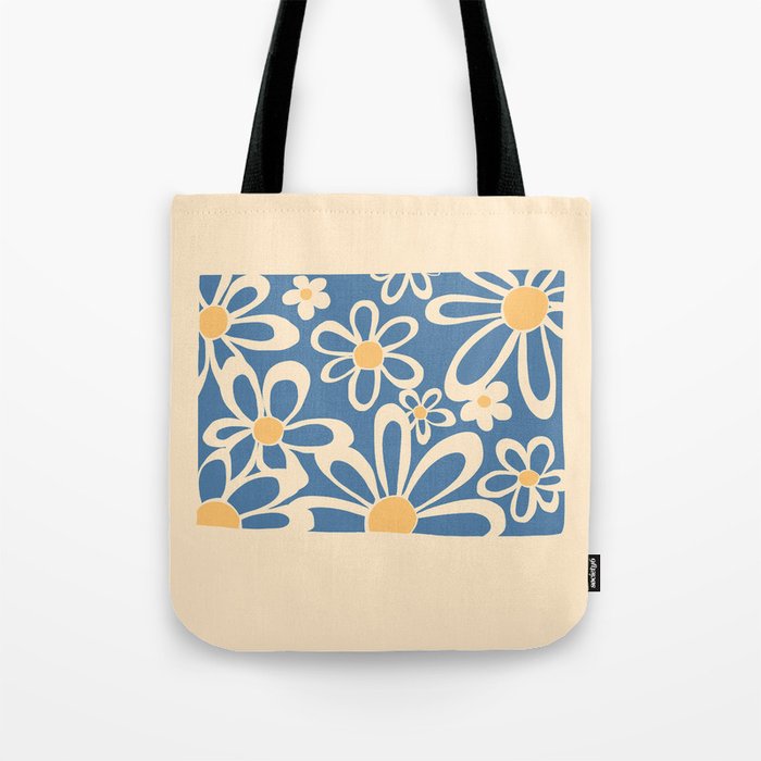 FlowerPower - Blue Daisy Colourful Retro Minimalistic Art Design Pattern Tote Bag