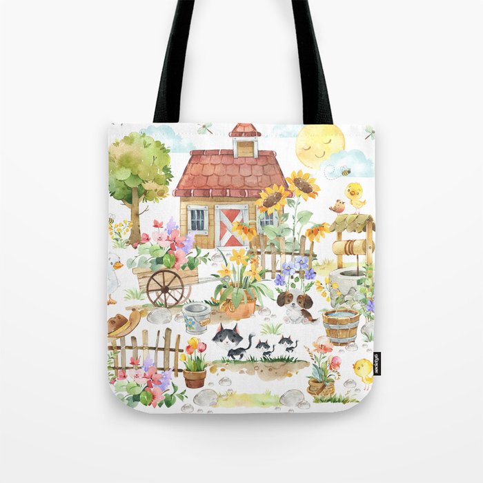Watercolor Spring Country Cottage Tote Bag