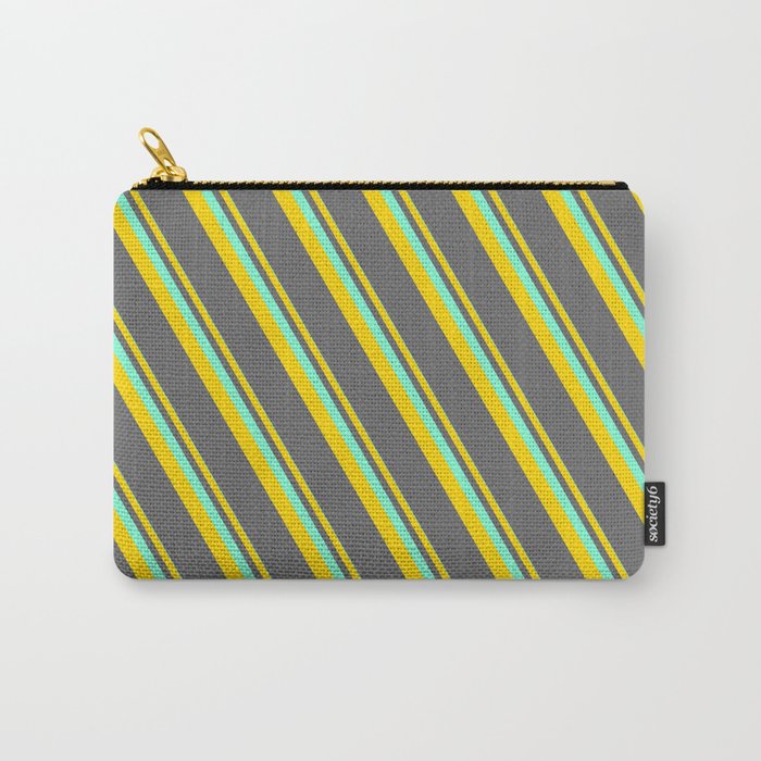 Aquamarine, Yellow, and Dim Gray Colored Lined/Striped Pattern Carry-All Pouch