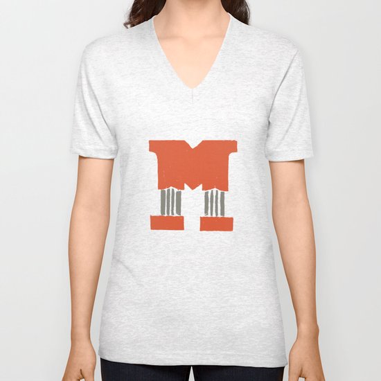 M Lettering Unisex V-Neck