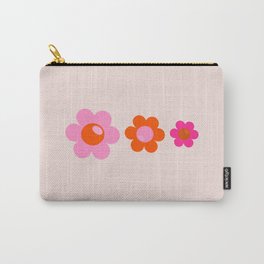 Les Fleurs | 01 - Abstract Retro Floral, Pink And Orange Print Preppy Flowers Carry-All Pouch