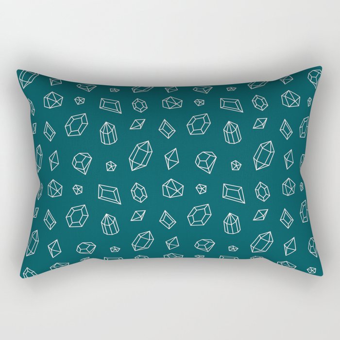 Teal Blue and White Gems Pattern Rectangular Pillow