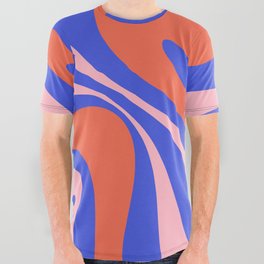 Mod Swirl Retro Abstract Pattern Bright Blue Orange Pink All Over Graphic Tee