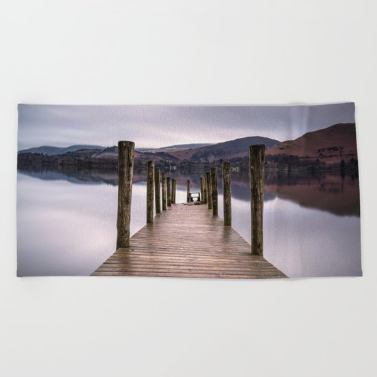 Lake View with Wooden Pier Beach Towel