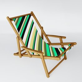 [ Thumbnail: Eyecatching Tan, Dark Olive Green, Green, Black, and White Colored Lines/Stripes Pattern Sling Chair ]