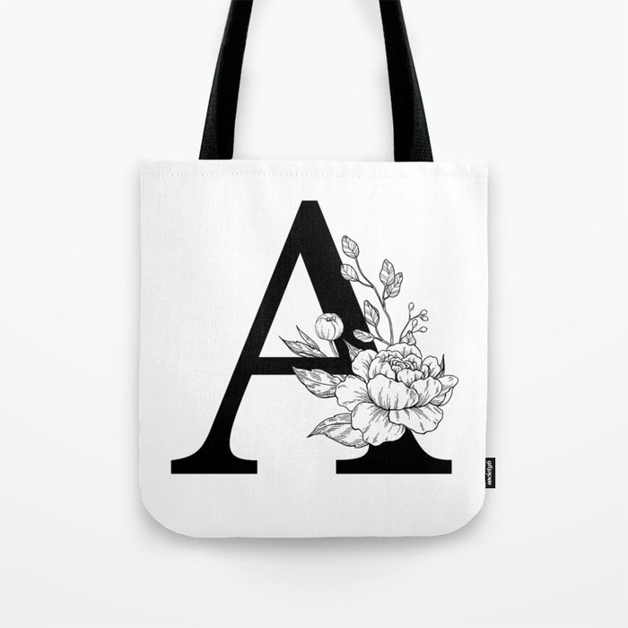 A botanical monogram. Letter initial with peonies Tote Bag