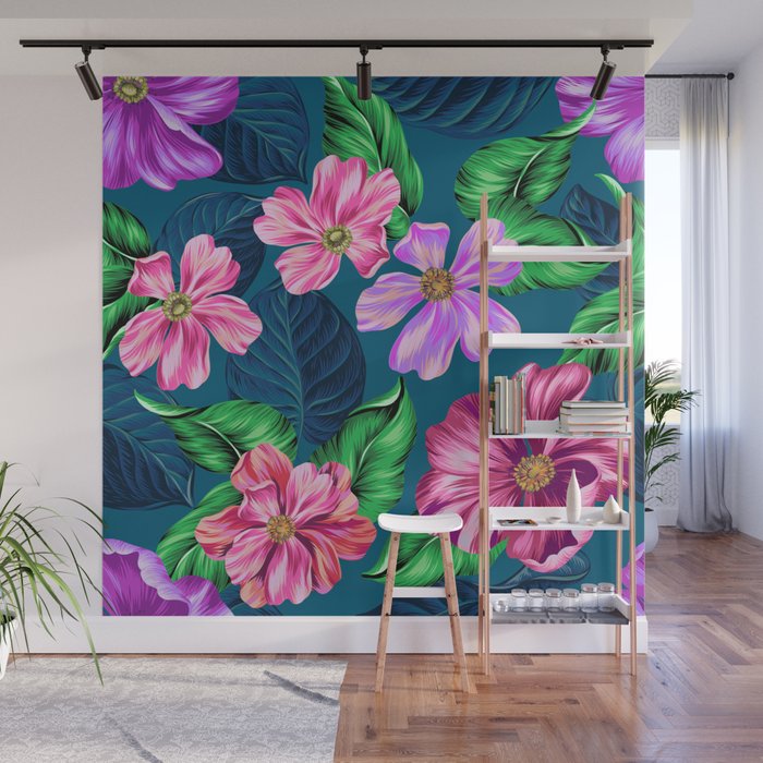 Fancy Tropical Floral Pattern Wall Mural by stylebytara ...
