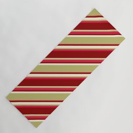 [ Thumbnail: Dark Khaki, Crimson, Dark Red & Beige Colored Pattern of Stripes Yoga Mat ]