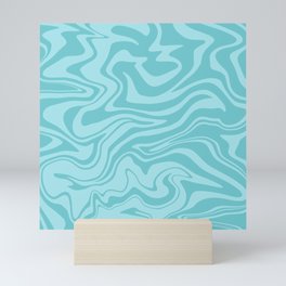 Abstract Modern Melting Ocean, Liquid Sea Waves Swirl, Marbled Pattern in Light Pastel Aqua Blue Mini Art Print