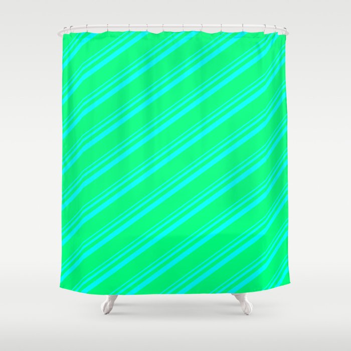 Aqua & Green Colored Lines Pattern Shower Curtain