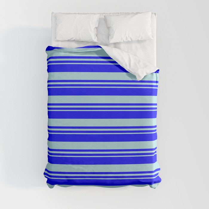 Blue and Powder Blue Colored Stripes/Lines Pattern Duvet Cover