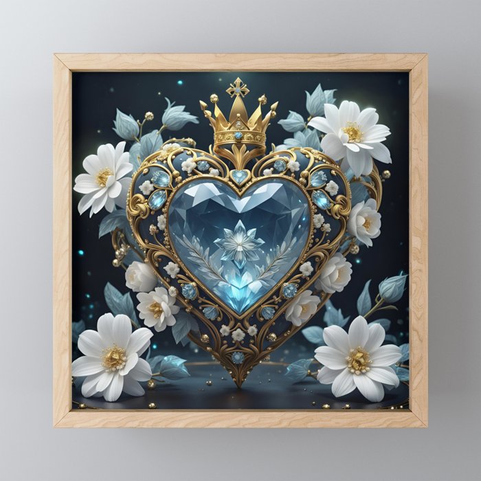 Blue Diamond Heart Framed Mini Art Print