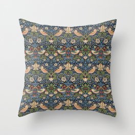 William Morris Vintage Strawberry Thief Tudor Blue Throw Pillow