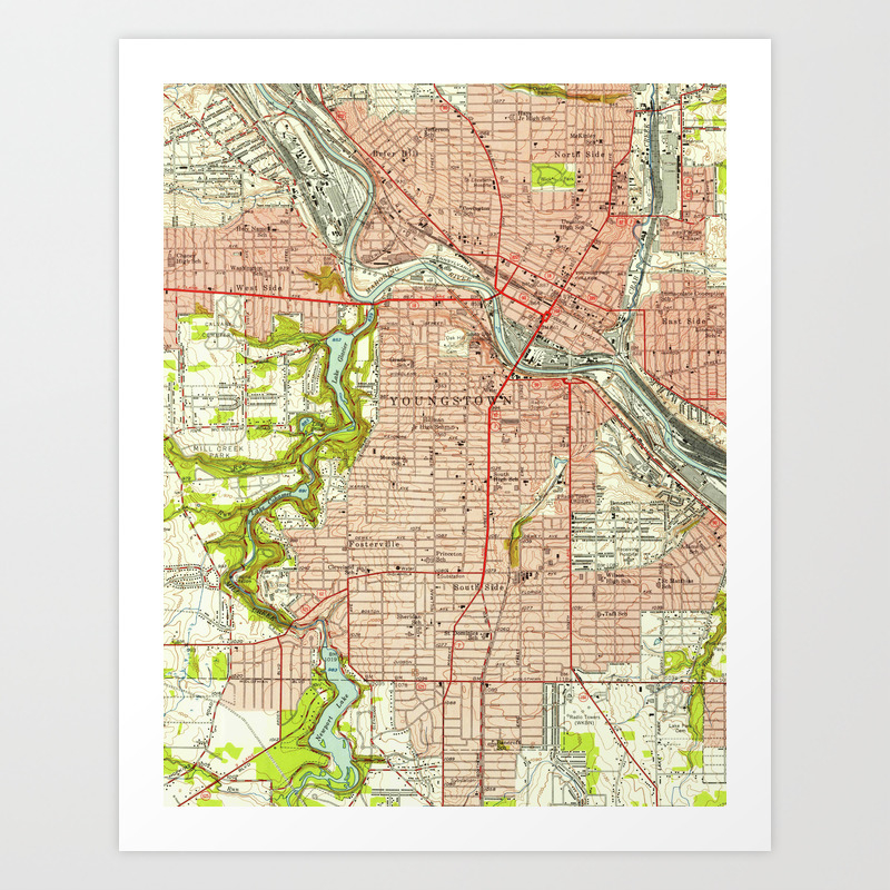 Youngstown Ohio On Map Vintage Map Of Youngstown Ohio (1951) Art Print By Bravuramedia | Society6