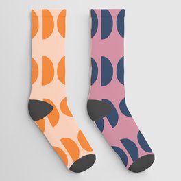 Moon Phases 28 in Navy Mauve Chic Peach Boho Orange Socks