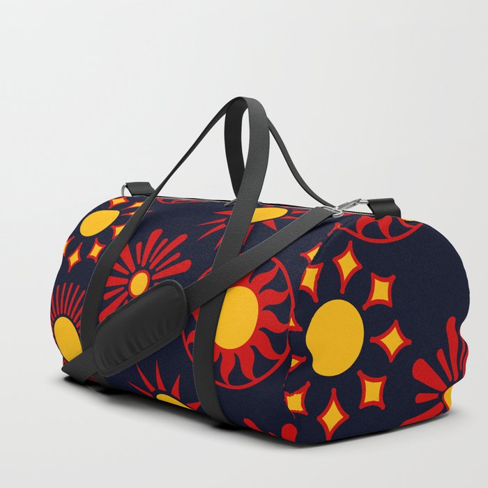 Mid Century Retro Sun Pattern - Blue and Red Duffle Bag