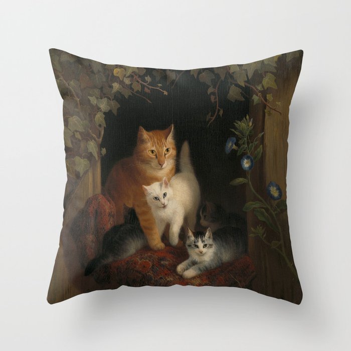 Cat with kittens, 1844 Throw Pillow