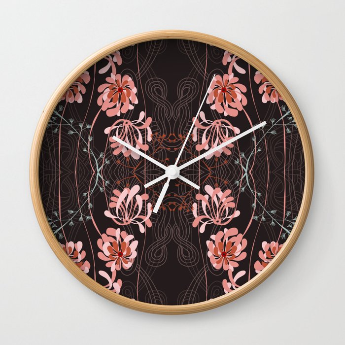 Art Nouveau floral pattern with lines – taupe Wall Clock