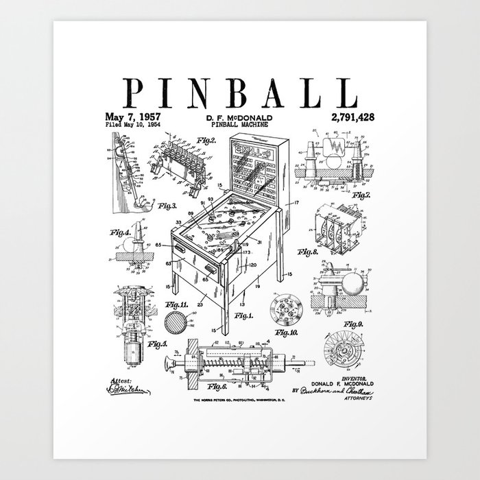 Pinball Arcade Gaming Machine Vintage Gamer Patent Print Art Print