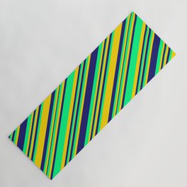 [ Thumbnail: Midnight Blue, Green, and Yellow Colored Lines/Stripes Pattern Yoga Mat ]