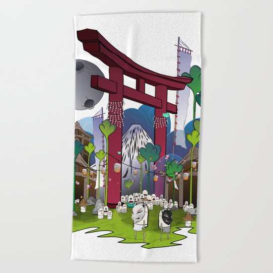 Torii night scene Beach Towel