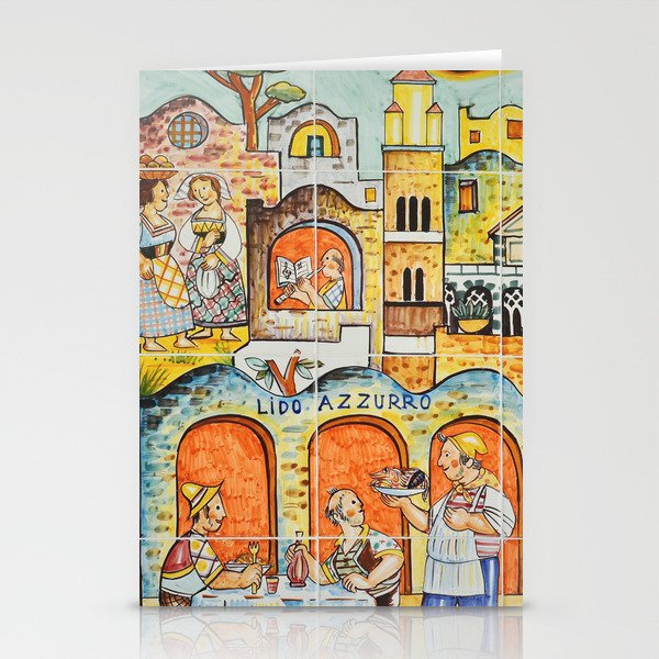 Amalfi Coast Italy illustrated on ceramic tiles | Italian culture | Amalfi village Stationery Cards