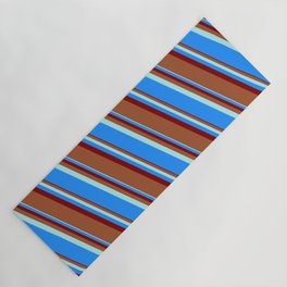 [ Thumbnail: Turquoise, Blue, Maroon, and Sienna Colored Lines Pattern Yoga Mat ]
