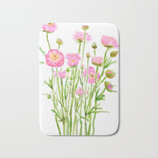 pink ranunculus Bath Mat